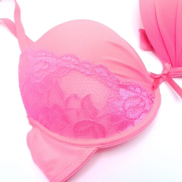 new 36C Bra Neon Pink Orange Lightly Padded Lace Underwire Push Up Bra 36C - Picture 5 of 11